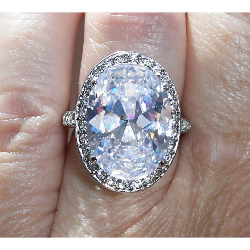 STAINLESS STEEL Huge 12.86 Carat Cubic Zirconia Halo Ring - Picture 5 of 15